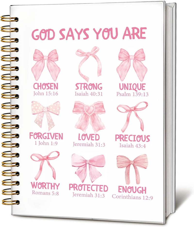 WLIANG Bible Journal for Women, Christian Prayer Journal Pink Notebook Gifts for Teen Girls Kids, Bible Study Supplies, Coquette Preppy Bows Cute Church Faith Journaling Hardcover Spiral Notebook 5.5 X 8.3 - Image 1